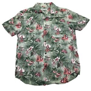 Outerknown Shirt Mens XL Green Short Sleeve Button Up Floral Cotton Hawaiian